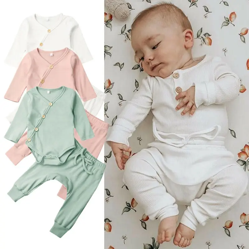 Emmababy комплекты одежды из 2 предметов для маленьких мальчиков и девочек однотонный комбинезон, комбинезон, футболка Топы, штаны, спортивный костюм