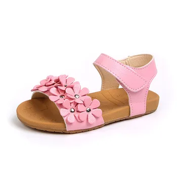 

AFDSWG girls summer shoes PU sandals for kids white flowers princess sandals pink kids beach sandals girls leather sandals