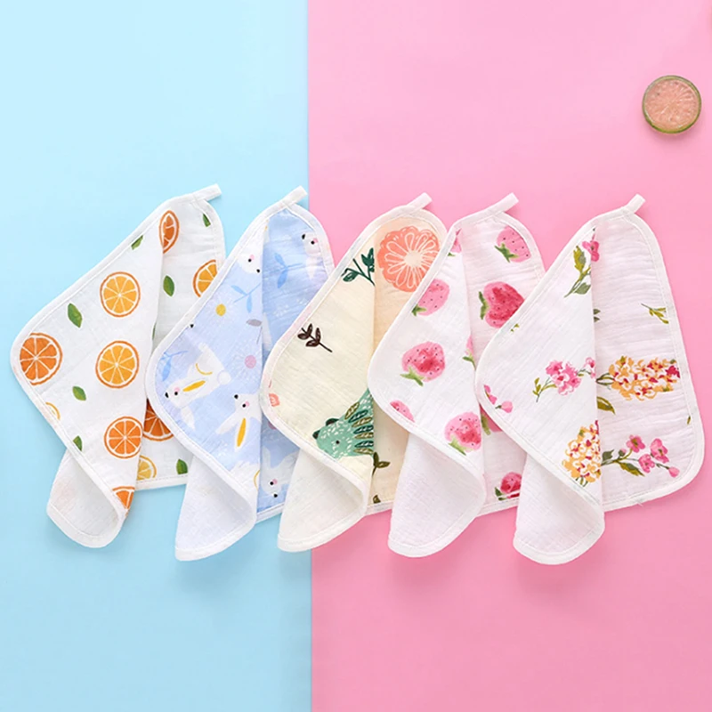  Small Baby Towel Wipes Baby Towel Fruit Printed Children Small Handkerchief Double Layer Gauze Nurs