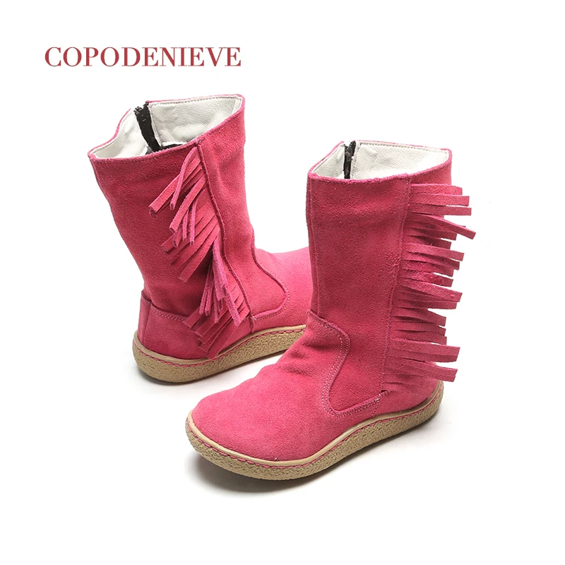 COPODENIEVE/детские ботинки; сапоги из оленьей кожи и бархата; зимние сапоги с бахромой; размеры США 7-13