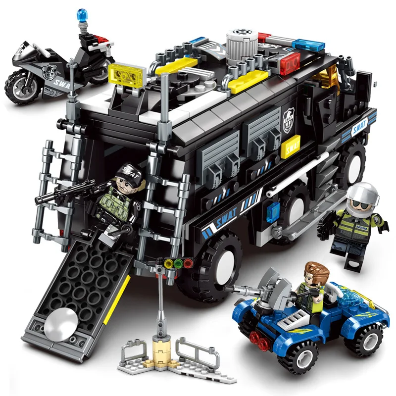 

Baby Semp 102438 Police SWAT Explosion-Proof Armoured Car Boy Educational Assembled Fight Inserted ENLIGHTEN Building Blocks CHI