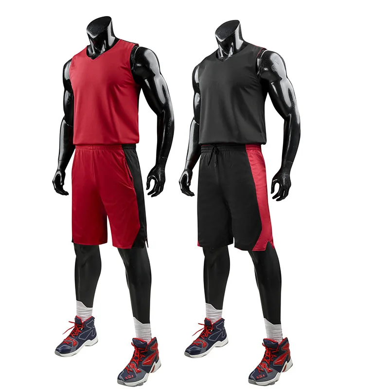 Двусторонний мяч костюм DIY мужской баскетбольный набор униформы наборы большого размера поглощение пота баскетбольные майки