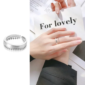 

Mocanie New 925 Sterling Silver Light Beads Frosted Geometric Double Opening Ring for Women Adjustable Finger Ring Fine Jewelry