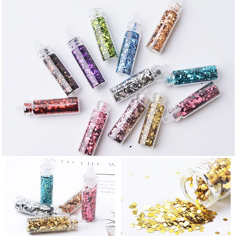 

12color/set glass bottle Acrylic Mix Rhinestone Beads Glitter Sequins Nail Decorations Set Design for Nails