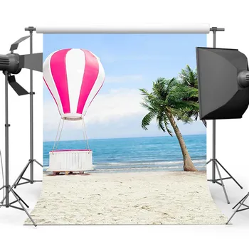 

Mehofoto Photography Background Summer Sandy Beach Blue Sky Sea Backdrop Hot Air Balloon Backgrounds CM-5848
