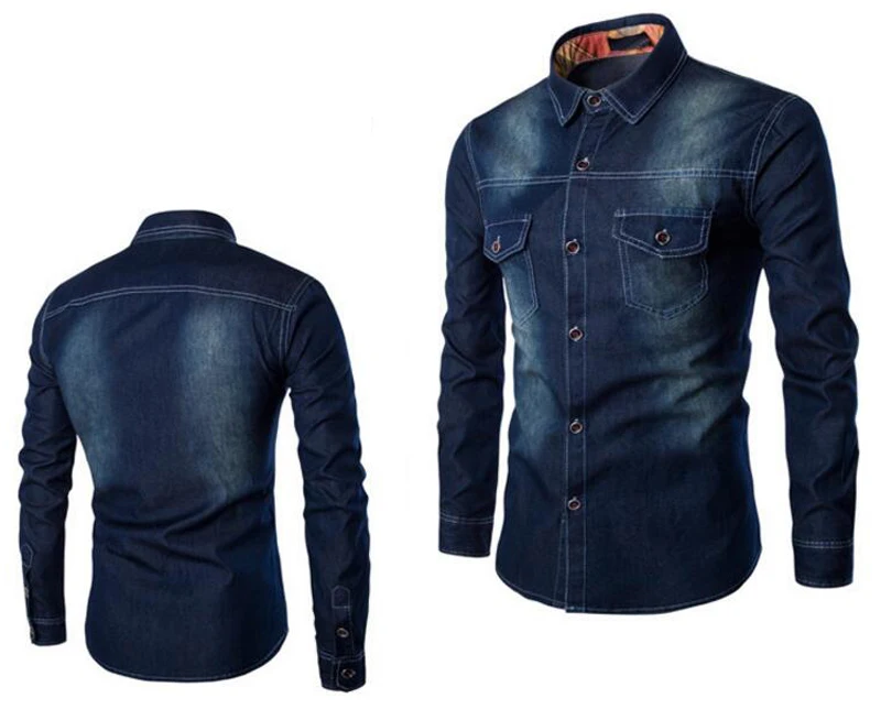 Мужская Повседневная джинсовая рубашка мужская мода slim fit фитнес с длинными рукавами джинсовые рубашки camisa social masculina плюс размер 5xl 6xl рубашка