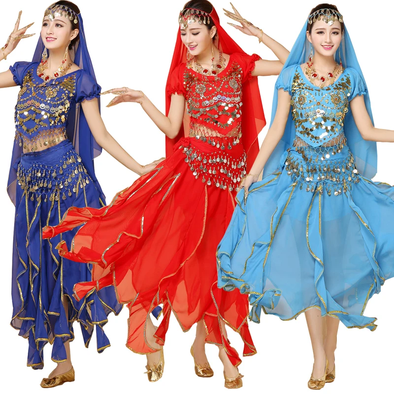 Топ+ штаны+ пояс+ вуаль, женские бальные костюмы для танца живота, Одежда для танцев для девочек, комплект одежды для танца живота, Женская индийская сценическая одежда
