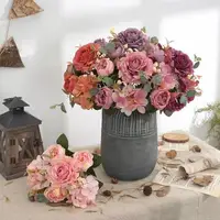 Artificial Flowers Retro Silk Rose Bouquet Hydrangea Peony Vintage Bride Holding Fake Plants Home Wedding Decoration Accessories