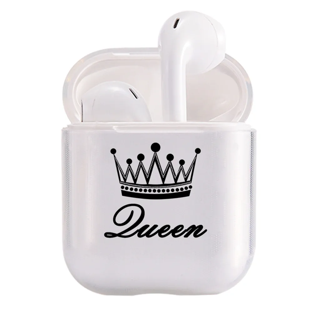 I200079 Милое воздушное стручки чехол для Apple airpods Чехол класса люкс King queen Корона Bluetooth наушники чехол для Airpods 2 прозрачный жесткий поликарбонатный чехол - Цвет: I200079