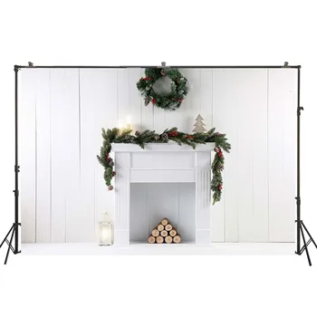 

HUAYI White Candlelight Christmas Tree Modle With White Fireplace Background Photography Merry Christmas Backdrop Props W-4315