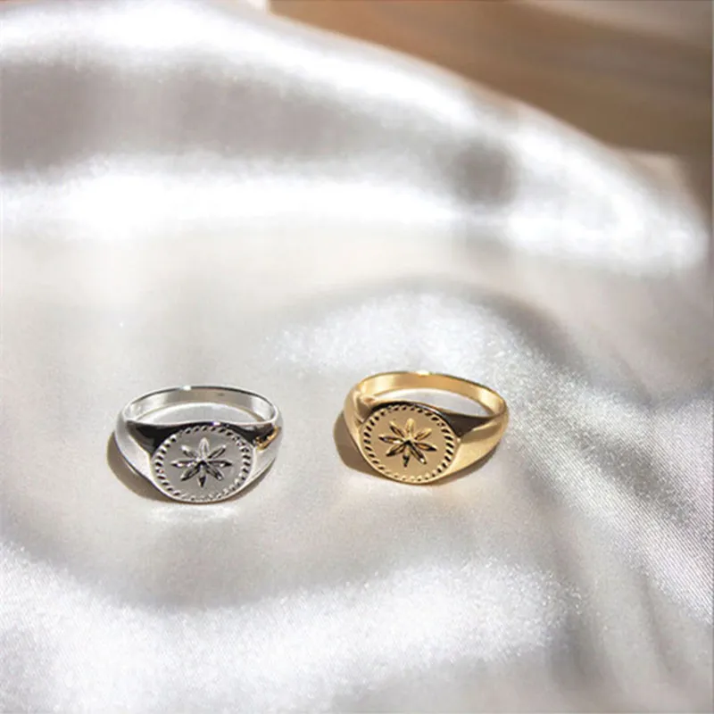 Popular Logo Ins Cold Wind Restoring Ancient Ways The Sun Flower Round Finger Ring