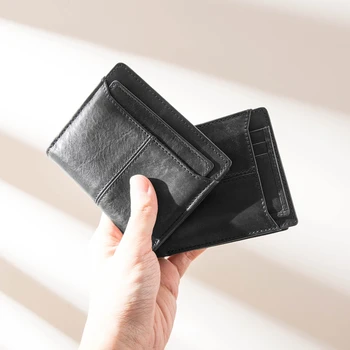

Leather Wallet Men's Short Card Holder Handmade Men Wallet Retro Ultra-thin Purse Horizontal Section Head Layer Cowhide Original