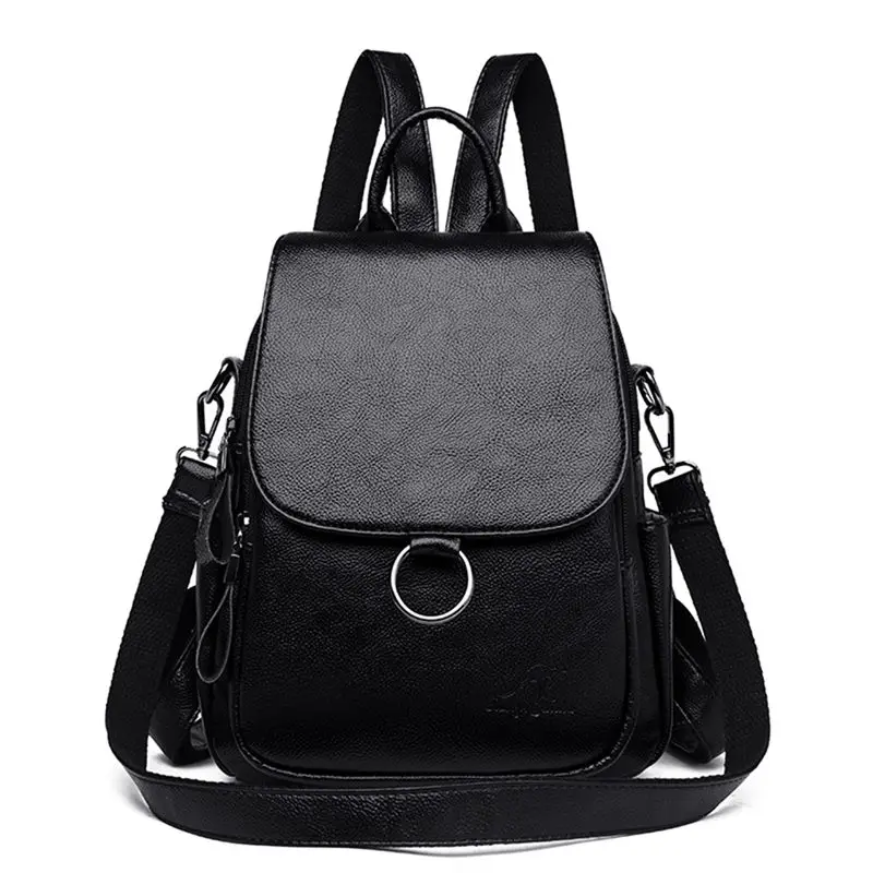 3 в 1 женский рюкзак через плечо, сумки для девочек-подростков, винтажный кожаный рюкзак, Mochila Mujer, рюкзак для путешествий, Sac A Dos Femme - Цвет: Black