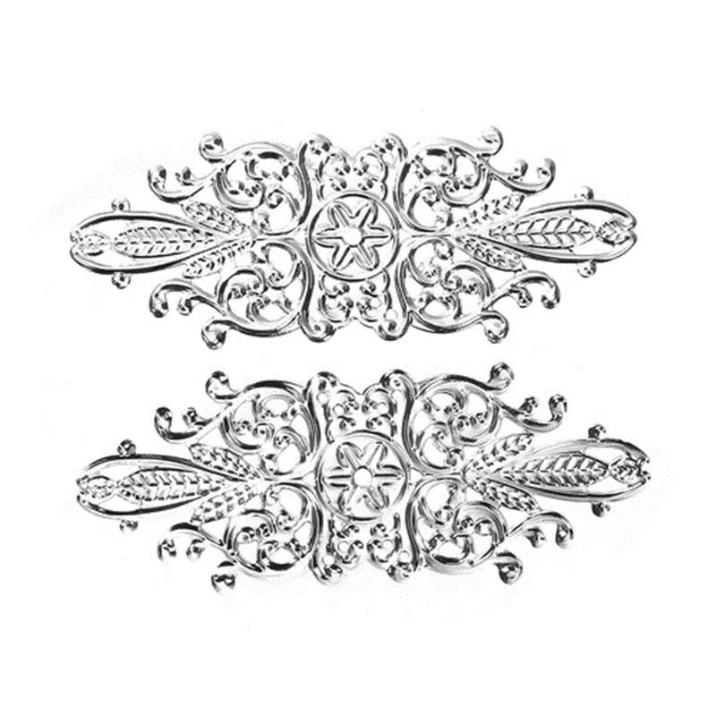 DoreenBeads Iron Based Alloy Embellishments Leaf Silver Tone Filigree Jewelry Components 85mm(3 3/8") x 34mm(1 3/8"), 6 PCs