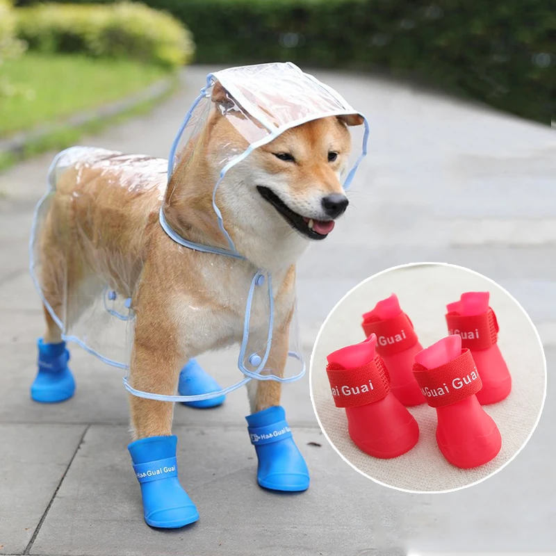 Botas lluvia para perros medianos y grandes, antideslizantes, antiincrustantes, resistentes al agua, 4 por juego|Zapatos para - AliExpress