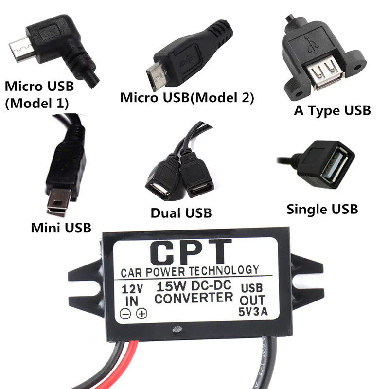 1 xпонижающий DC 12V до 5V 3A 15W DC мини/микро/двойной USB адаптер питания конвертер