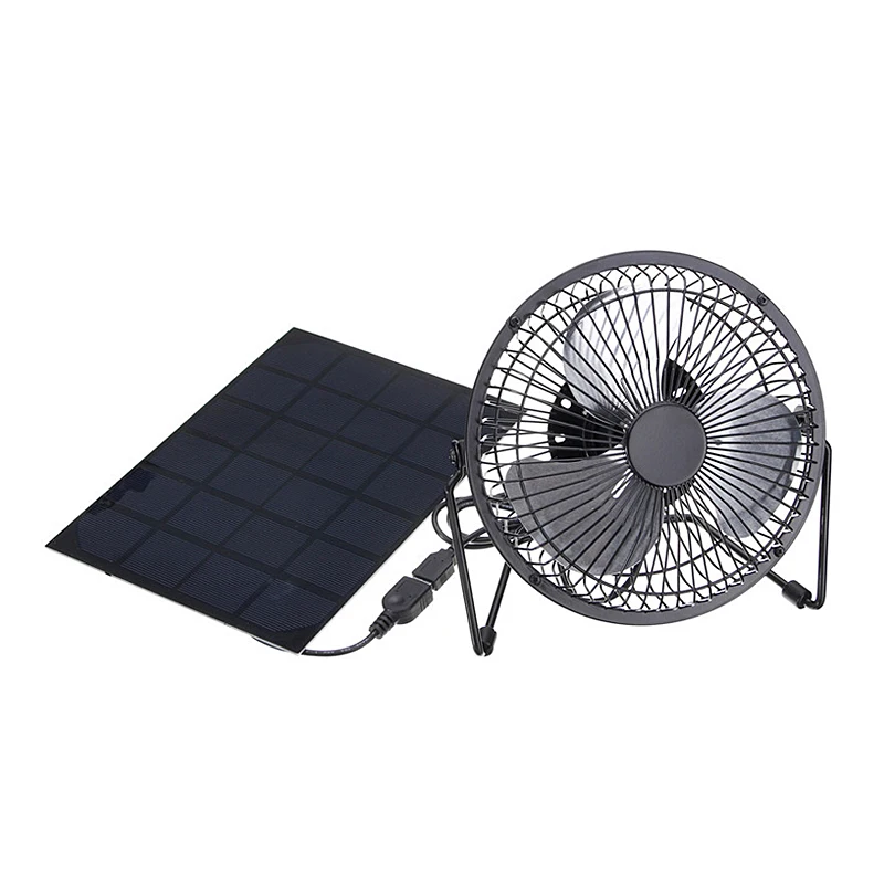 

USB 5.5W Iron Fan 8Inch Cooling Ventilation Car Cooling Fan+ Black Solar Panel Powered for Outdoor Traveling Fishing Home Office