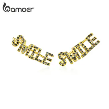 

bamoer GXE764 925 Sterling Silver Golden Smile Text Letter Stud Earrings for Women Casual Trendy Gift Fine Jewelry Accessories
