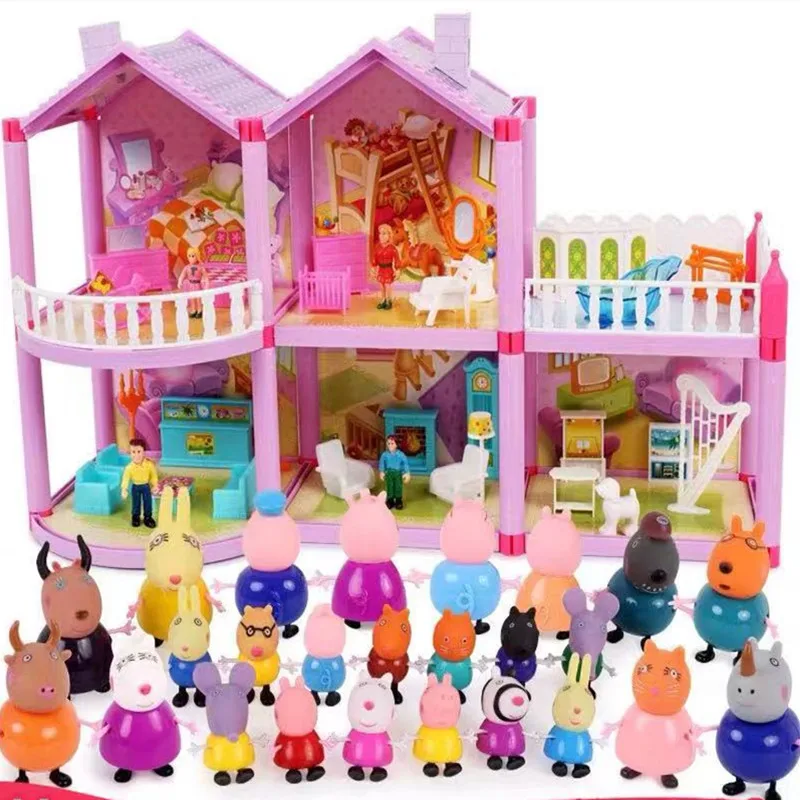 Серия Peppa Pig, развивающие игрушки для детей, модная роскошная вилла, спортивный автомобиль, семейный полный набор, кукла, фигурка, модель, подарки для детей - Цвет: Villa 25 pcs role