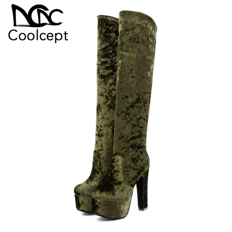 

Coolcept Plus Size 31-48 Women High Heel Over Knee Boots Fashion Winter Warm Long Boot Zipper Platform Quality Footwear Women
