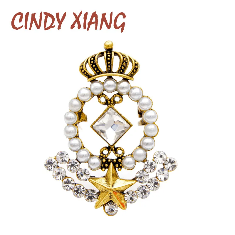 Винтажная женская брошь с короной и звездой CINDY XIANG необычное украшение со