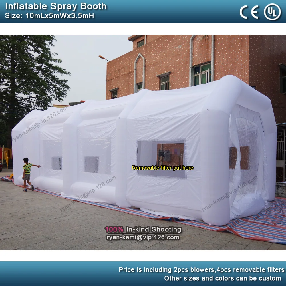 10m large Portable inflatable spray booth white inflatable paint booth tent outdoor car garage mobile filter spray shelter room