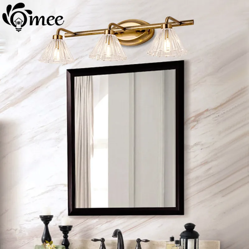 Vintage Led Wall Light Bronze Clear Lampshade Wall Lamp Bathroom Lamp 2heads 4heads For Mirror Glass Cover Wandlamp Indoor Light