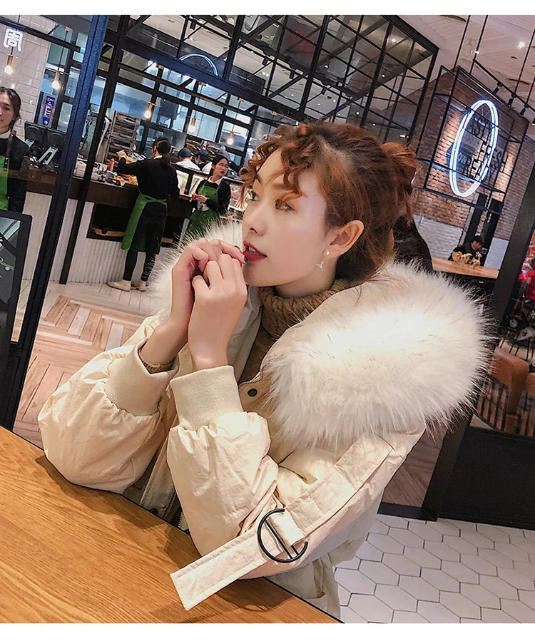 Роскошный светильник Debutante, Южная Корея, большой меховой воротник, белый утиный пух, Женская куртка средней длины, толстая, свободная, для похудения