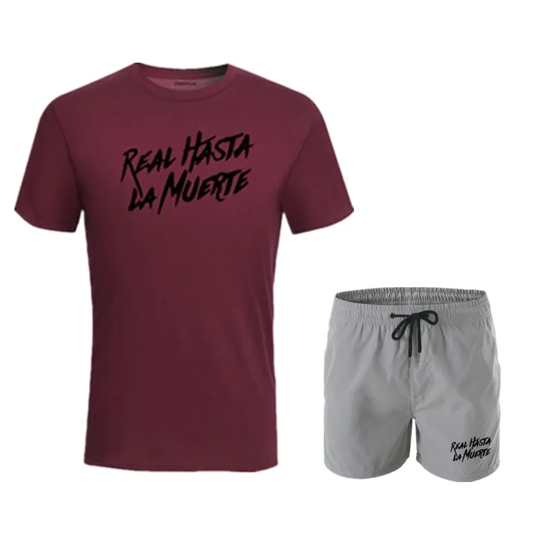 Men's jogging tracksuit T-shirt+shorts 2pcs/set gym fitness sports suit men workout exercise clothes for men running sportswear - Цвет: picture color
