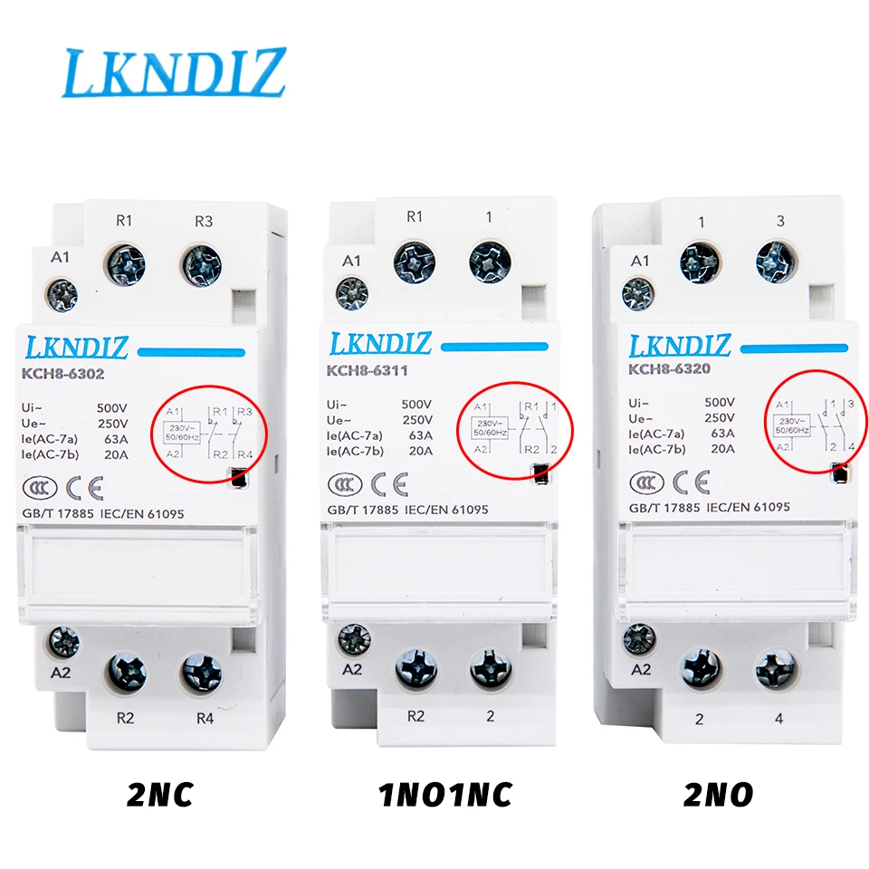 Lkndiz-contator Modular Doméstico Montado em Trilho Ruído Casa Inteligente Casa Hotel ca 220v 2p 40a 63a 2nc 2no 1no1nc 50hz 60hz
