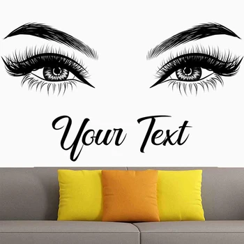 Pestañas cejas calcomanía de pared salón de belleza pegatina de vinilo, texto personalizado, cejas, pegatina de calcomanía, cita de ojos, maquillaje 2153