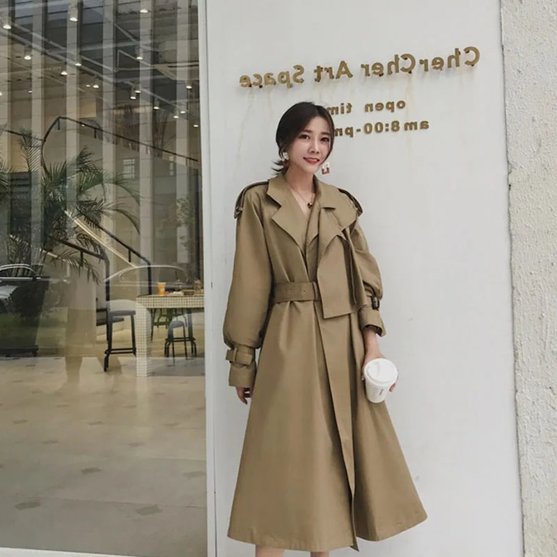 Женский Длинный Тренч цвета хаки на шнуровке нового размера плюс весна 2020