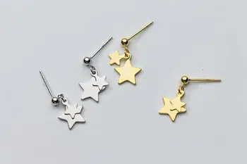 

Real. 1pair 925 Sterling Silver jewelry Double Stars dangle Earrings jewelry GTLE2592