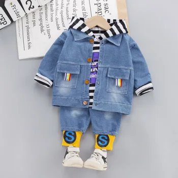 

Boy Jeans Clothes Set Autumn Kids Denim Coat + Hooded Shirt+Pants Outfits Baby Long Sleeve Clothing 1 2 3 4 Years Tracksuits