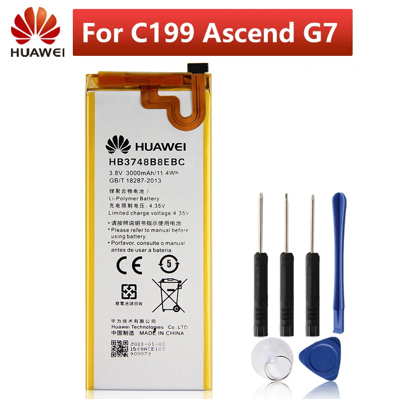 Оригинальный сменный аккумулятор HB3748B8EBC для Huawei C199 телефона Ascend G7 3000 мА · ч