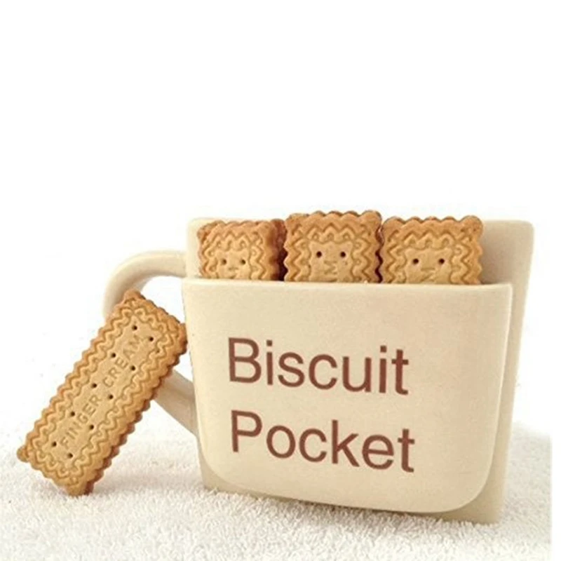 Creative Coffee Mug with Biscuit Cookie Dessert Pocket Funny Mug Ceramic Mugs for Coffee Tea Cup Travel Coffee Cup