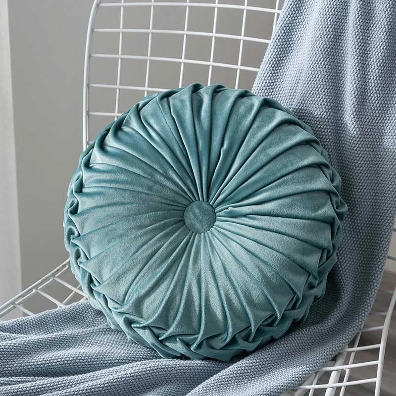 light blue Нордический стиль круглая подушка с изображением тыквы роскошный бархат синий кофе красное сиденье подушки для дивана спинка Подушка 35x35 см - Цвет: light blue