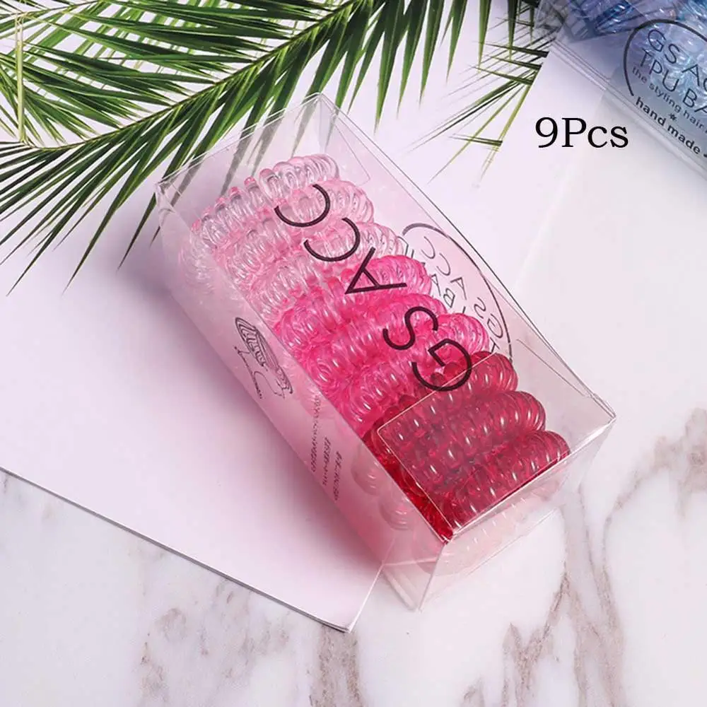 pink 9pcs Новинка, эластичные резинки для волос, аксессуары для волос для девочек, резинка для волос, головной убор, веревка для волос, спиральная форма, резинки для волос, телефонная проволока - Цвет: pink 9pcs