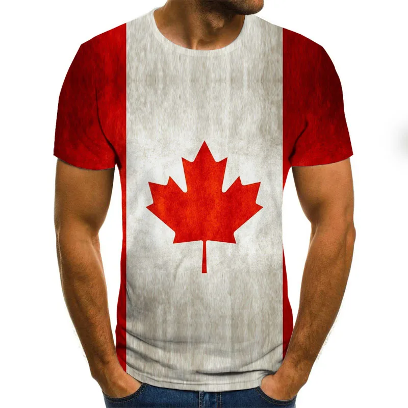 

Flag dress T-shirt Canadian flag brand t-shirt with red maple leaf 3D pattern, designed for summer short-sleeved men