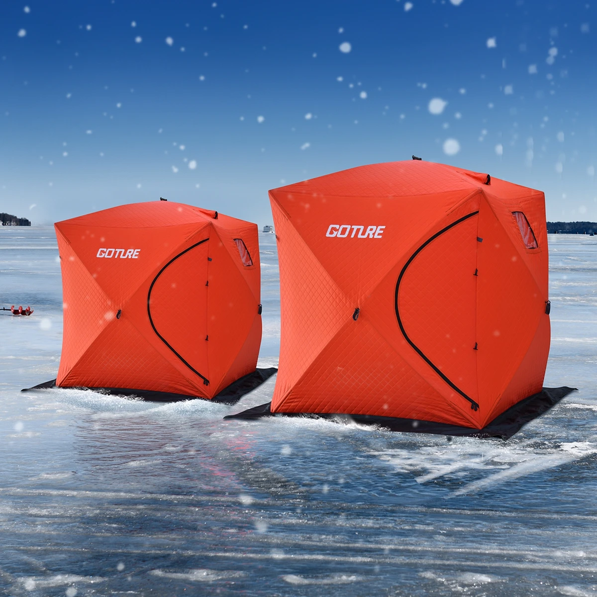 

Goture 3-4 Person Windproof Insulated Ice Tent Ice Fishing Shelter Winter Fishing Tent with 2 Doors