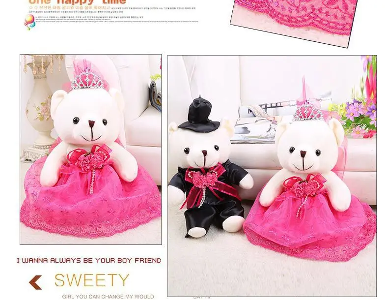 18 Cm Large Size Wedding Car Couples Paired Bear Wedding hun sha bear Couples Paired Bear Fashion Wedding Car Bear Manufacturers