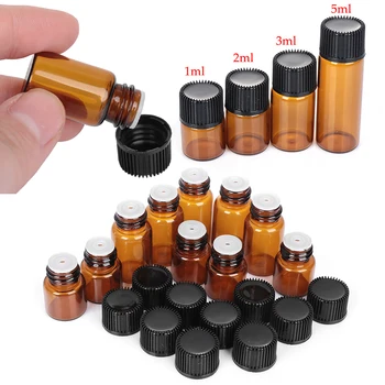 

5PCS 1/2/3/5ml Mini Essential Oil Bottle Jar Orifice Brown Reducer & Cap Refillable Bottles Glass Vials Cosmetic Containers