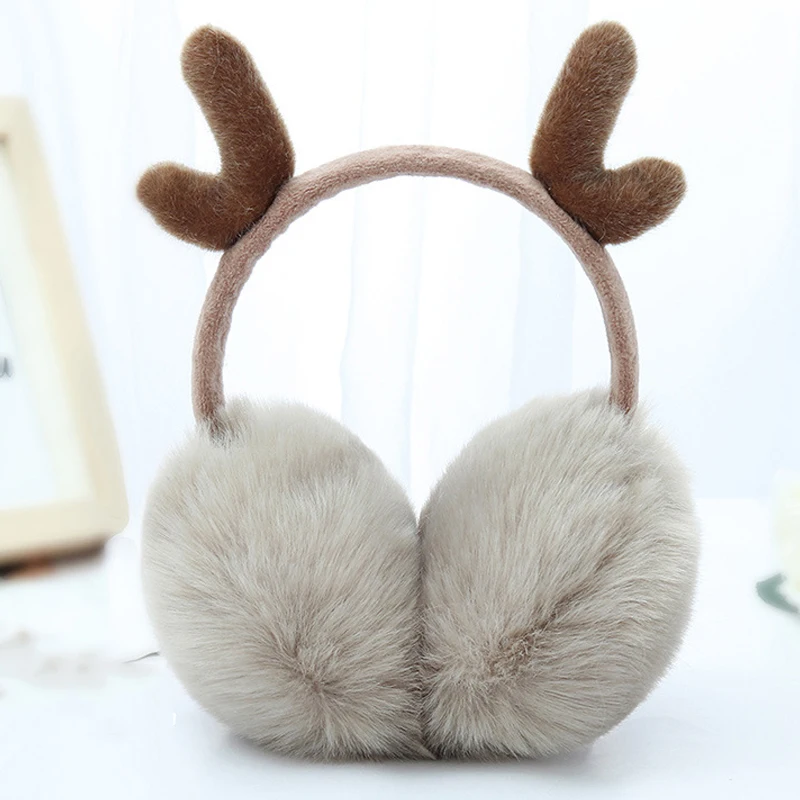 Novelty Cute Antlers Fur Winter Earmuffs For Women Warm Earmuffs Ear