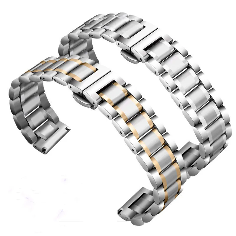 

Universal Watchband 304 Stainless Steel Watch Band Butterfly Buckle Flat Stainless Steel Replacement Watch Strap