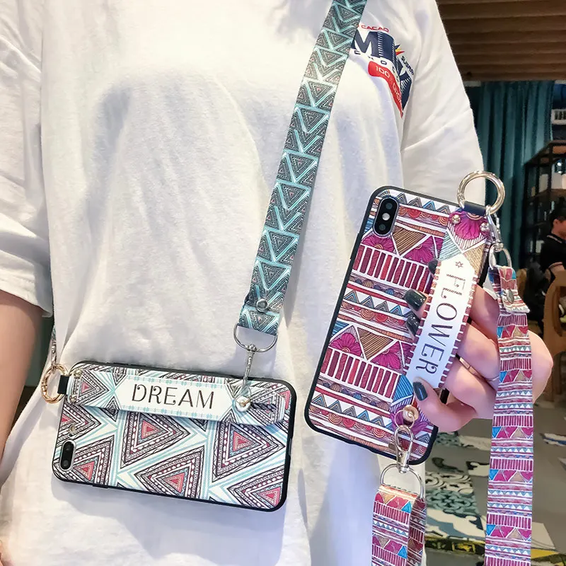 

SoCouple Crossbody Neck Wrist Strap Phone Case For iphone 7 8 6 6s plus XR X Xs max Soft Silicone Lanyard Phone Holder Case