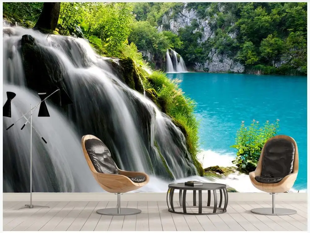 

3d photo wallpaper custom mural Fresh flowing waterfall natural scenery of Swan Lake decor living room wallpaper for walls 3 d