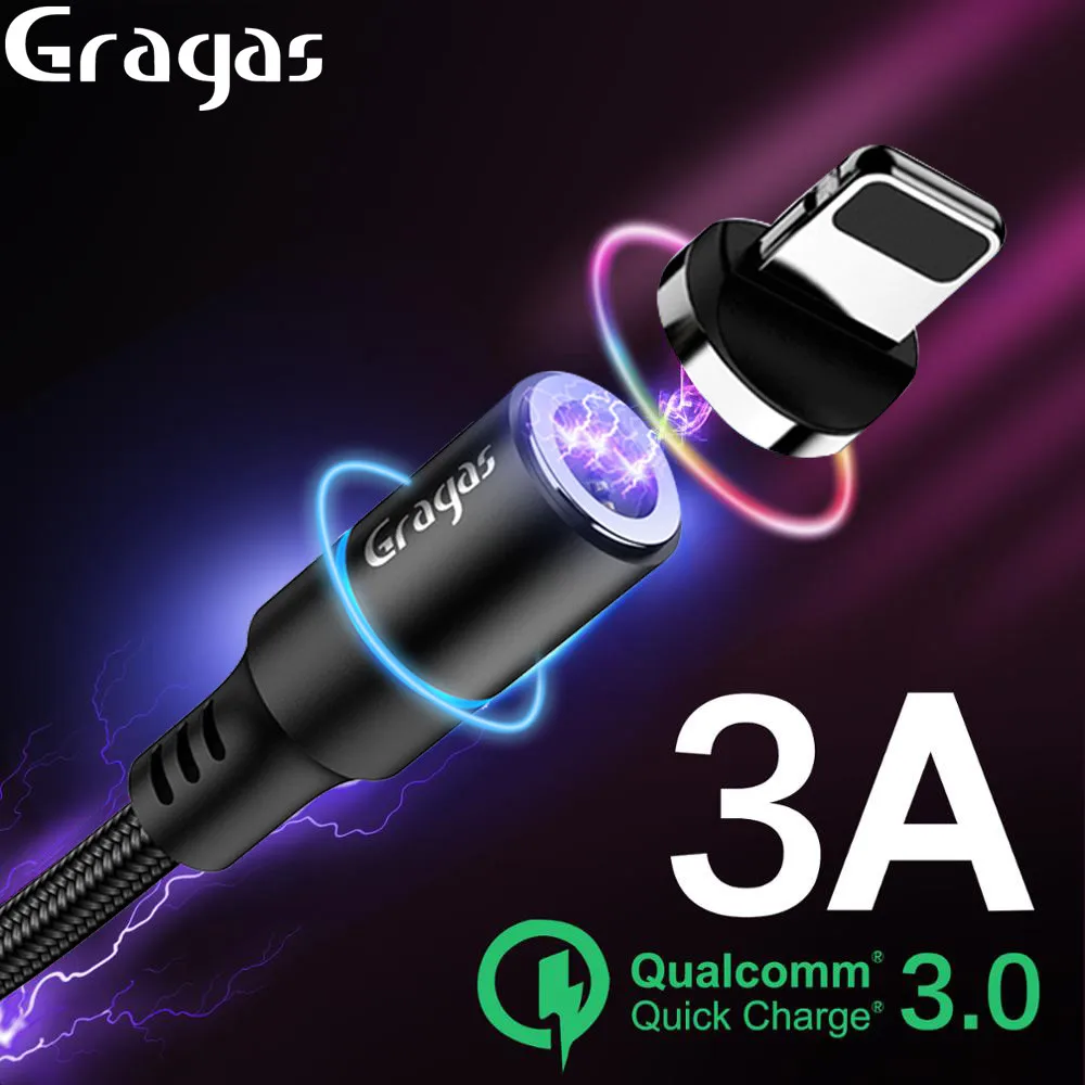 

Gragas 3A Quick Charge 3.0 Magnetic USB Cable for iPhone Micro USB Cable type C Braided cable Charger for Samsung Xiaomi Huawei