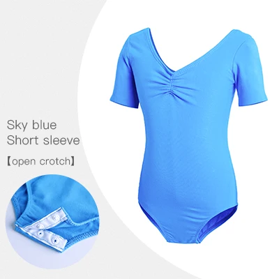 Ballet Leotards Kids Gymnastics Leotard Girls Dance Bodysuit Dancewear Dance Costumes Toddler Cotton Dance Leotard Short Sleeves Blue