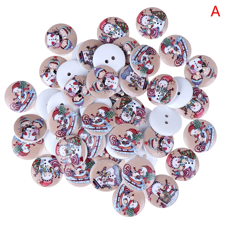 50 шт./компл. 2 круглые отверстия в случайном порядке Рождество Снеговик Санта Клаус шаблон мультфильм бусины деревянные швейные кнопки для скрапбукинга