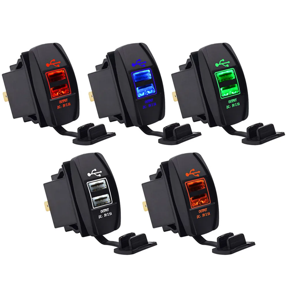 

Car Motorcycle Modified Car Charger Type Double USB Charging Waterproof 3.1A Car Charger LED Lamp 12-24V